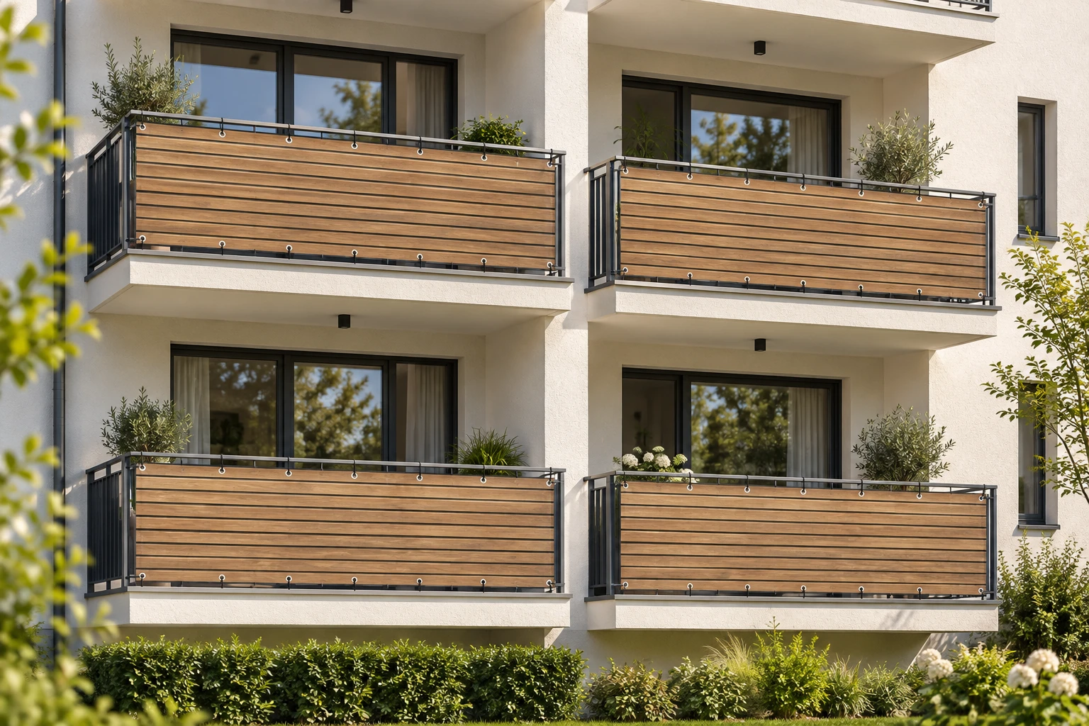 4 Balkone mit Eiche · Rhombuslook – KI-generiertes Gestaltungsbeispiel